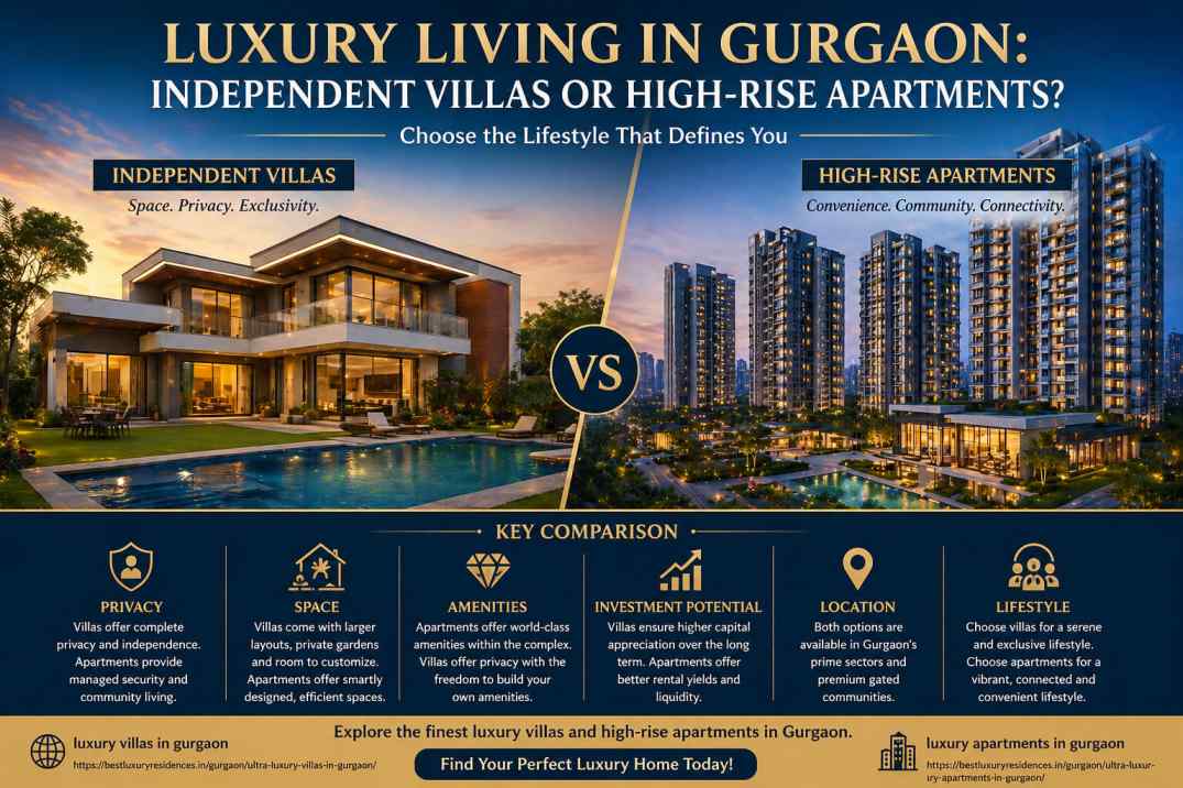 Luxury Living in Gurgaon: Independent Villas or High-Rise Apartments?